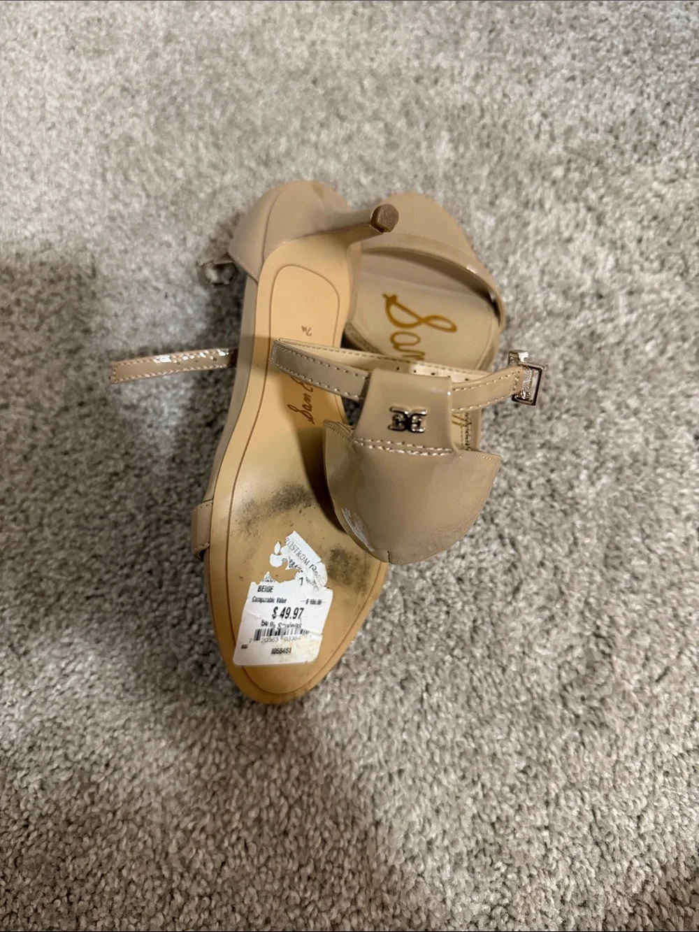 Sam Edelman Beige Nude Patent Ankle Strap Heels